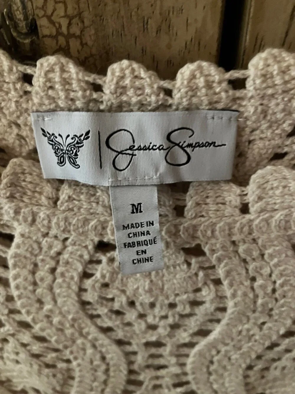 JESSICA SIMPSON - Beige crochet cropped sweater - Medium - Picture 3 of 6
